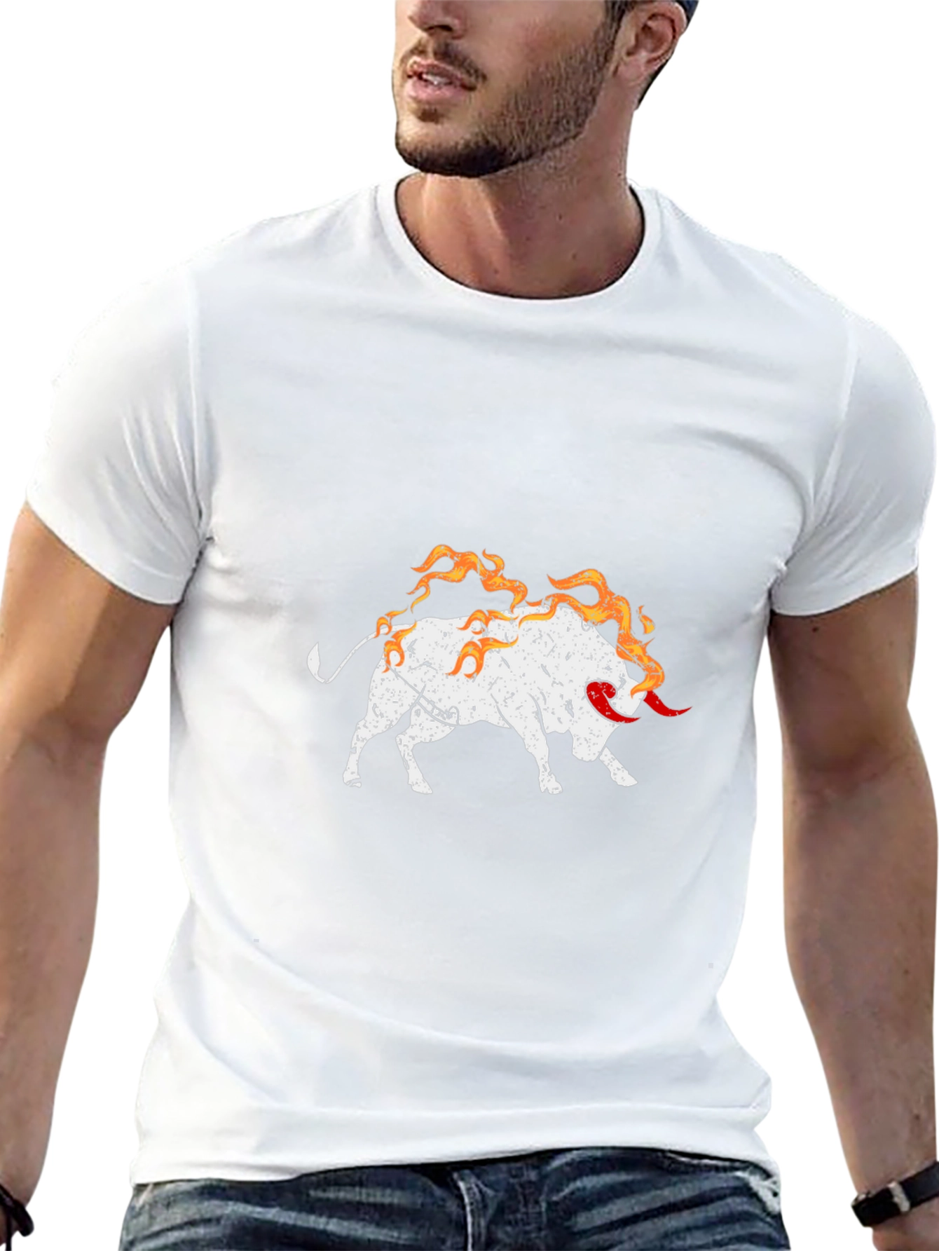 Fiery Bull Graphic Tee - Black Cotton Shirt