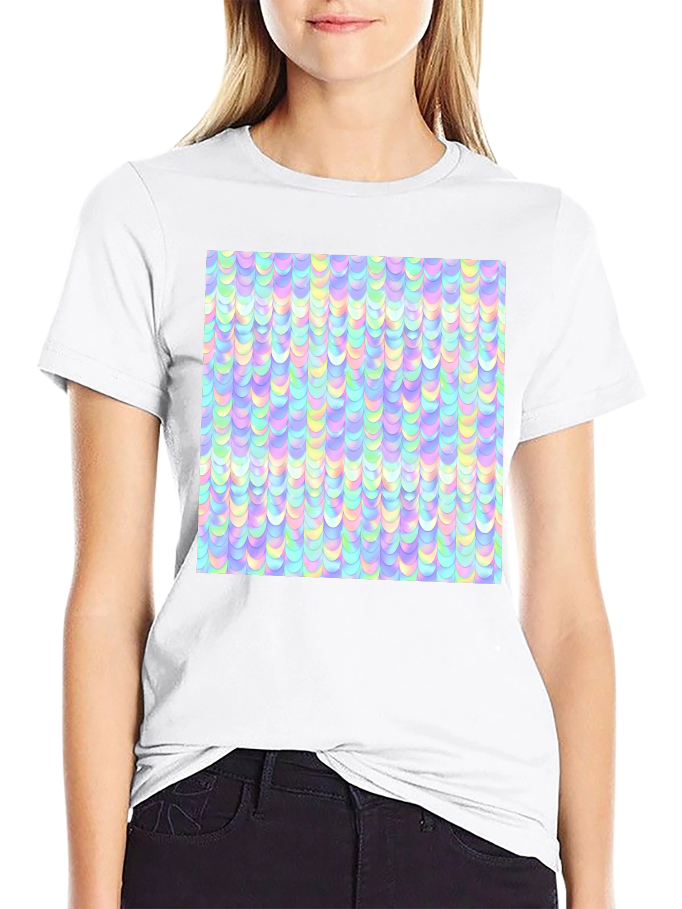 Iridescent Pastel Scale Print Black T-Shirt