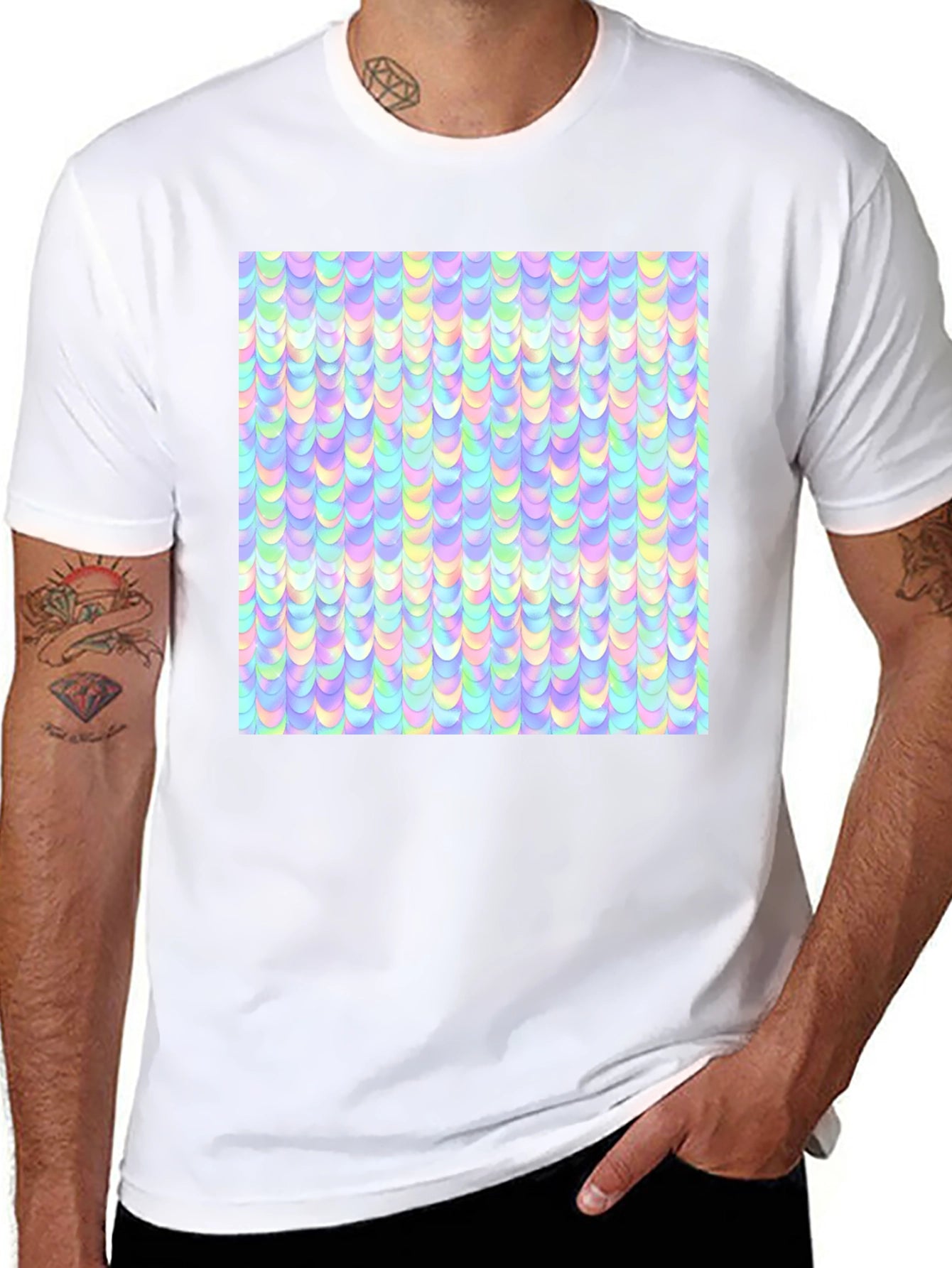 Iridescent Pastel Scale Print Black T-Shirt