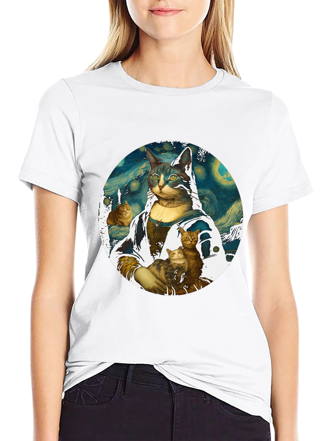 Mona Lisa Cat Art T-Shirt - Funny Artistic Tee