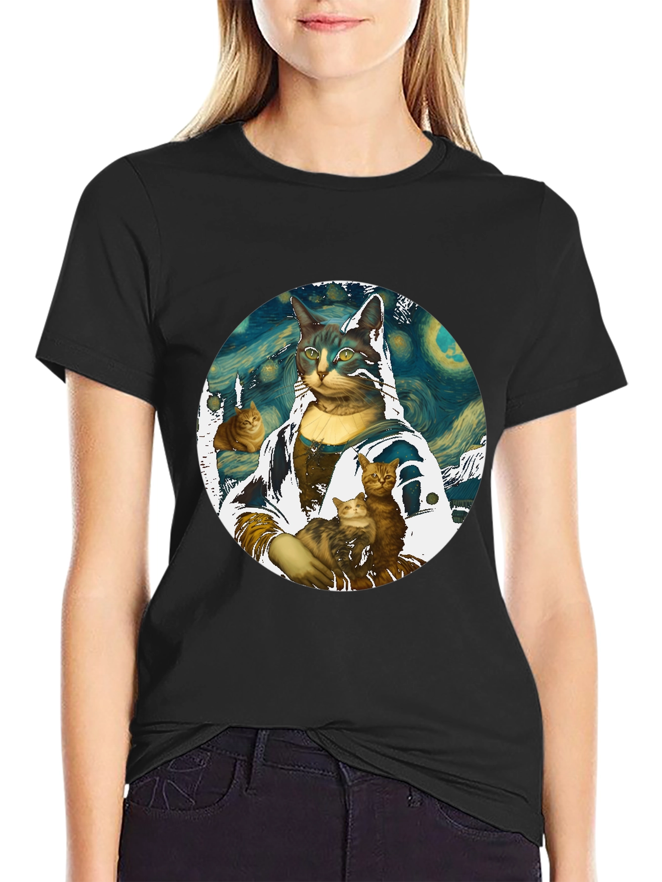 Mona Lisa Cat Art T-Shirt - Funny Artistic Tee