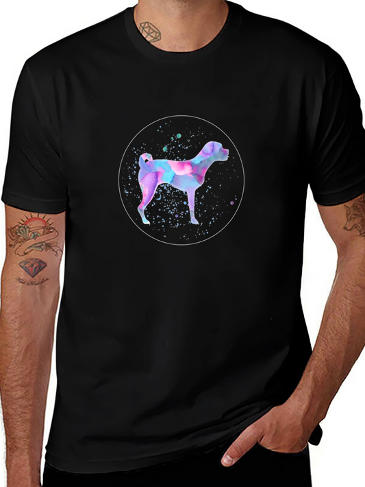 Watercolor Dog Graphic Tee - Mens Black T-Shirt