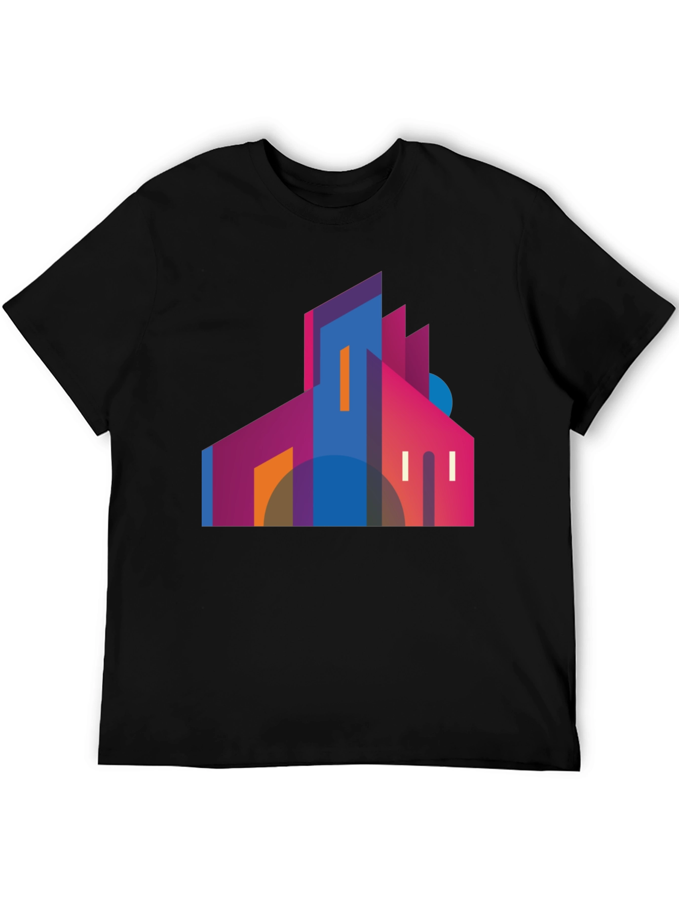 Modern Geometric Building Graphic Tee - Black
