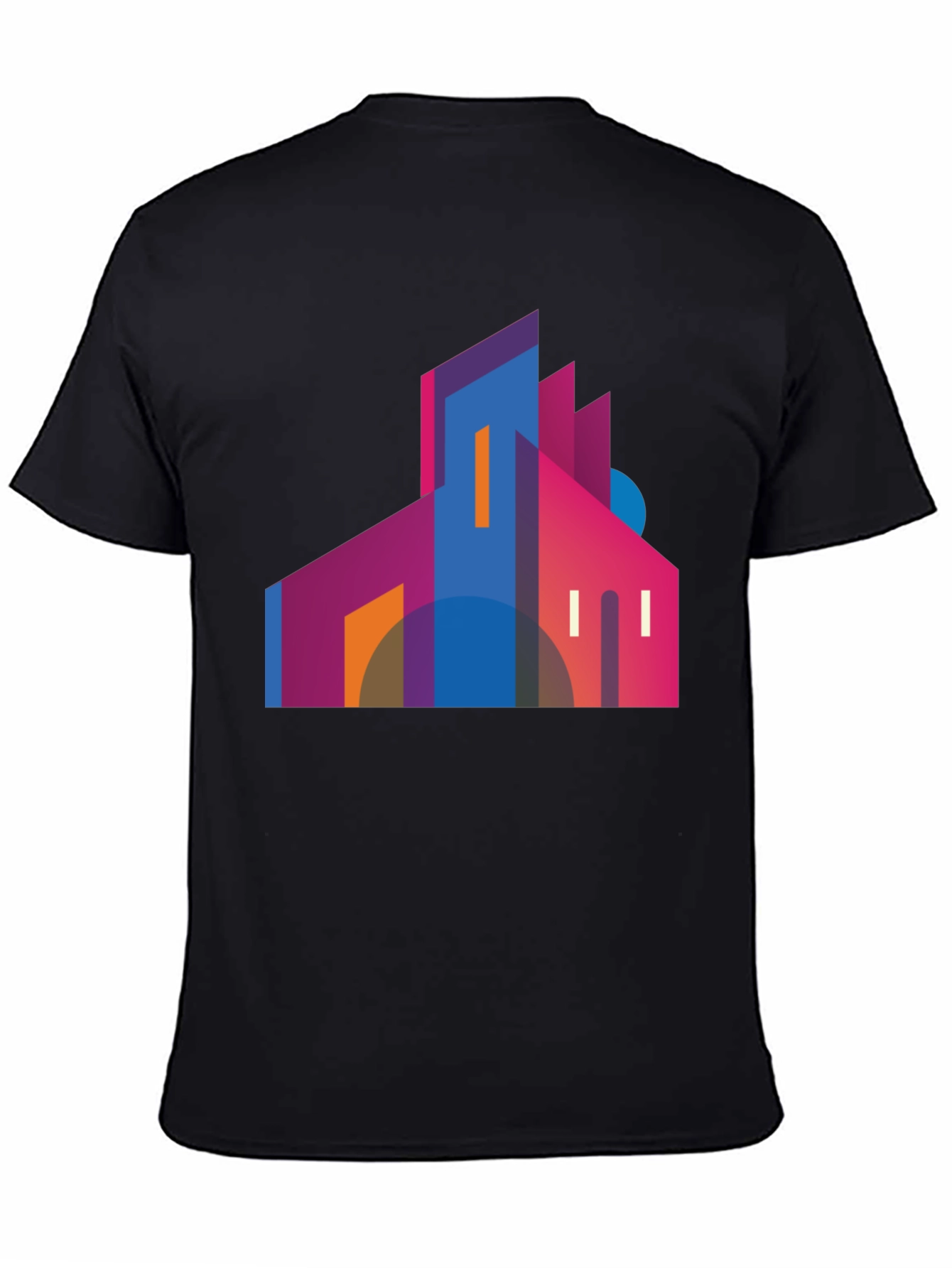 Modern Geometric Building Graphic Tee - Black