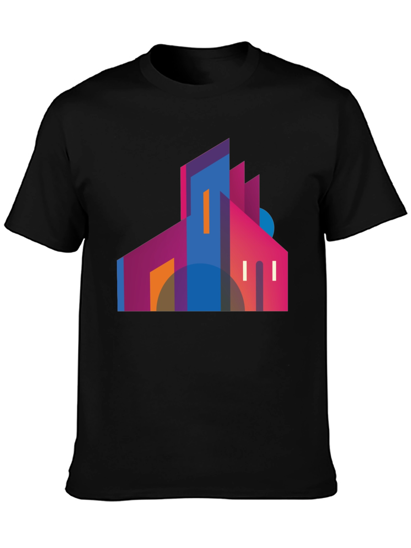 Modern Geometric Building Graphic Tee - Black