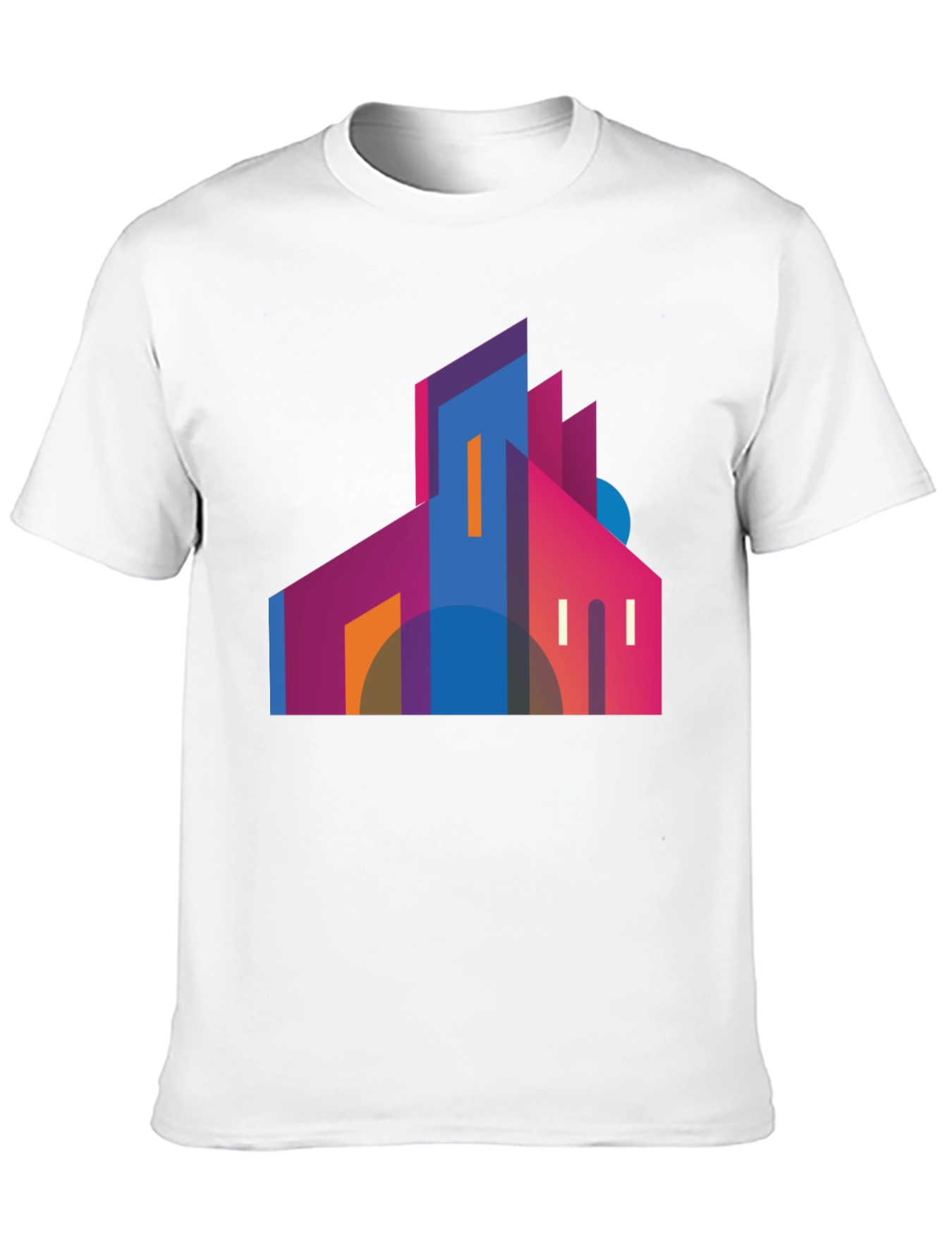 Modern Geometric Building Graphic Tee - Black