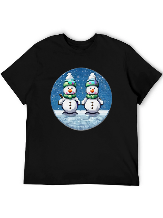 Pixelated Snowman Graphic Tee - Winter Holiday Shirt