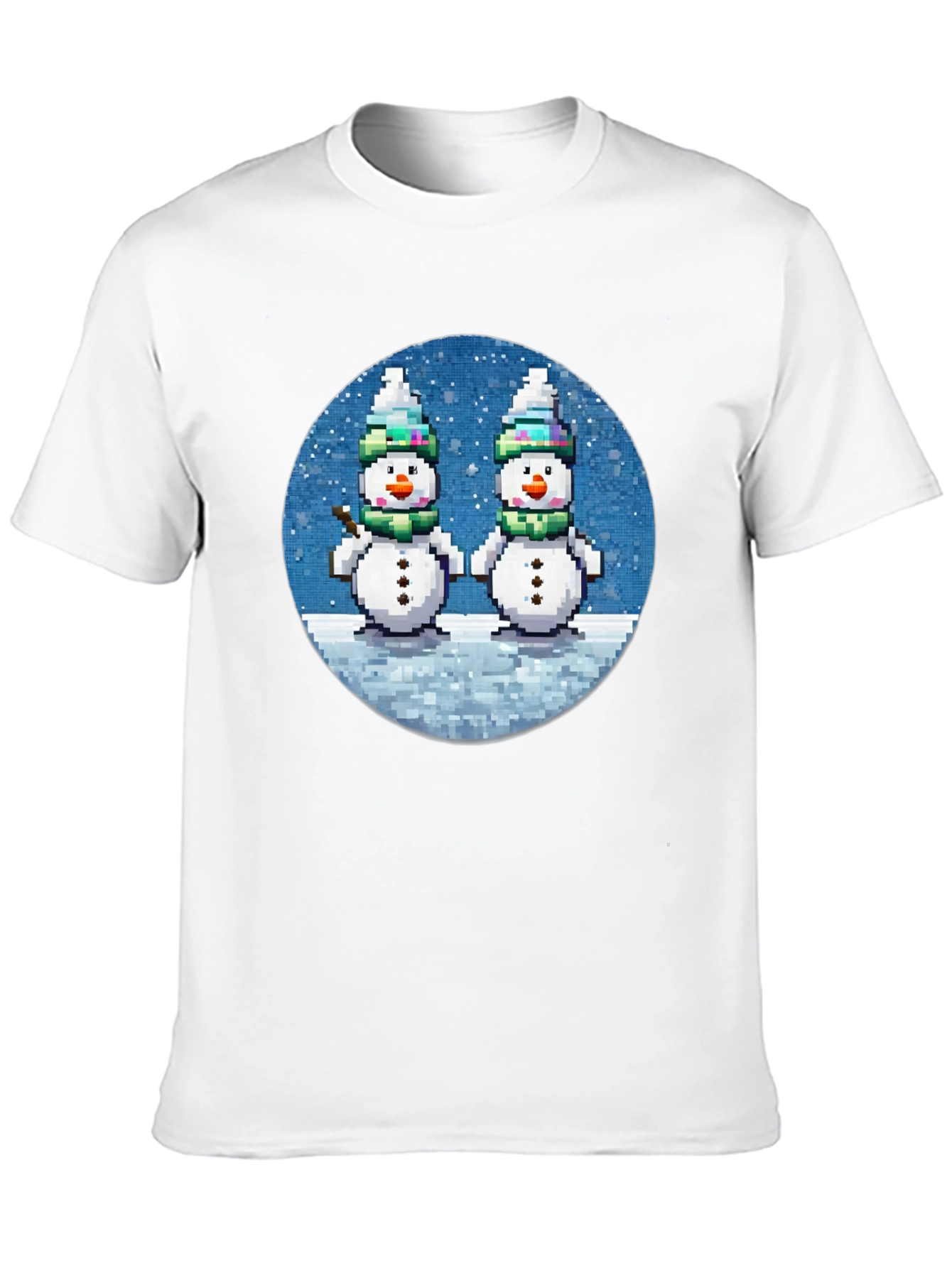 Pixelated Snowman Graphic Tee - Winter Holiday Shirt