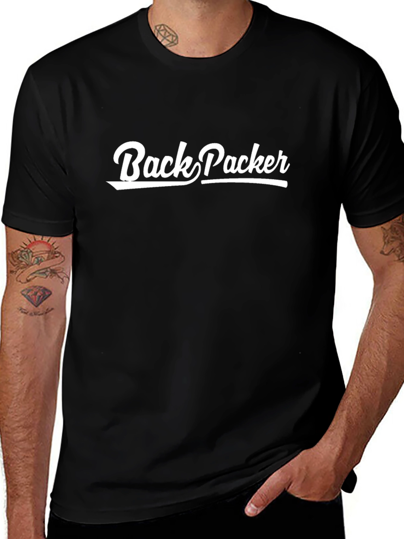 Backpacker Graphic Tee - Black Cotton Short Sleeve