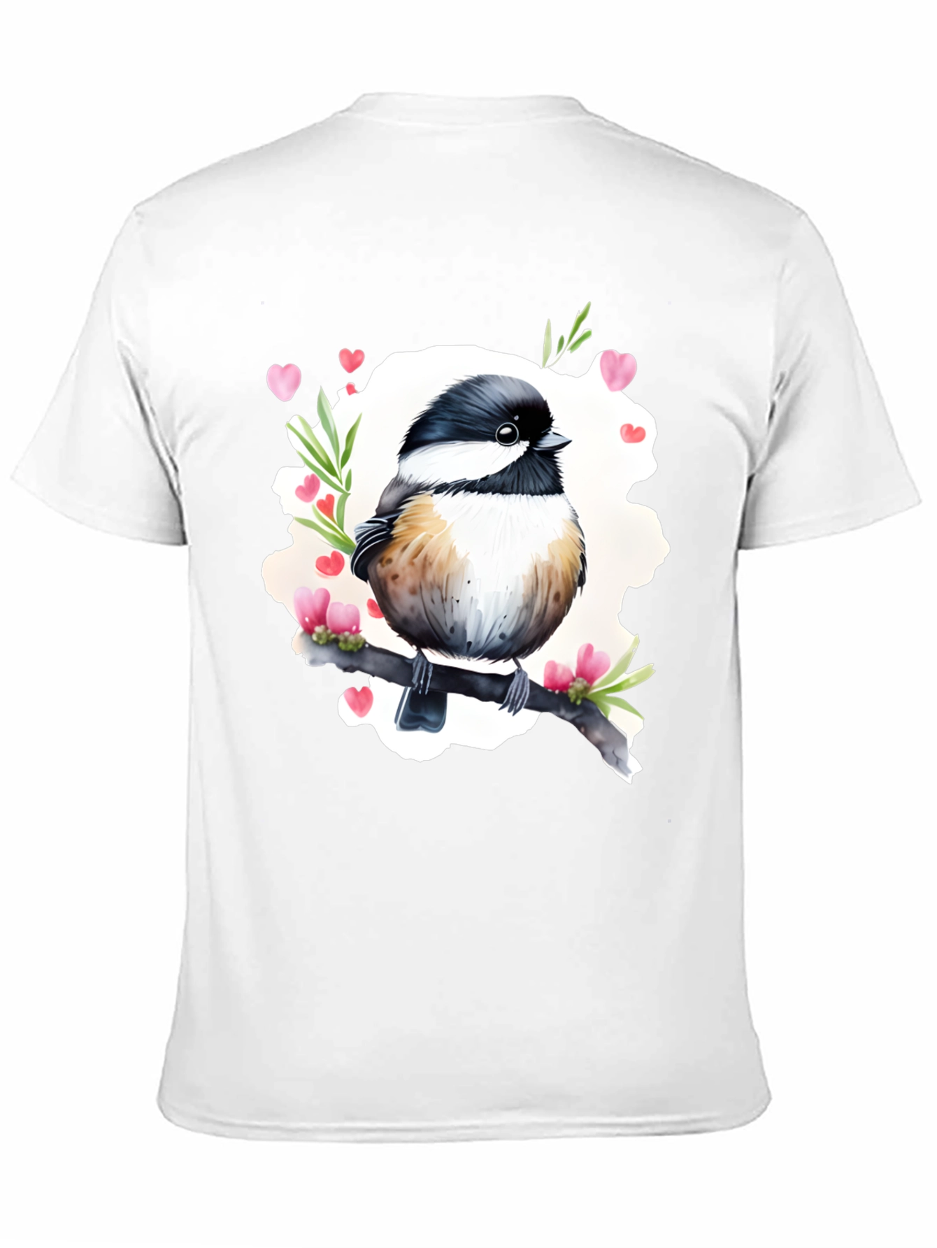 Cute Bird with Hearts Black T-Shirt
