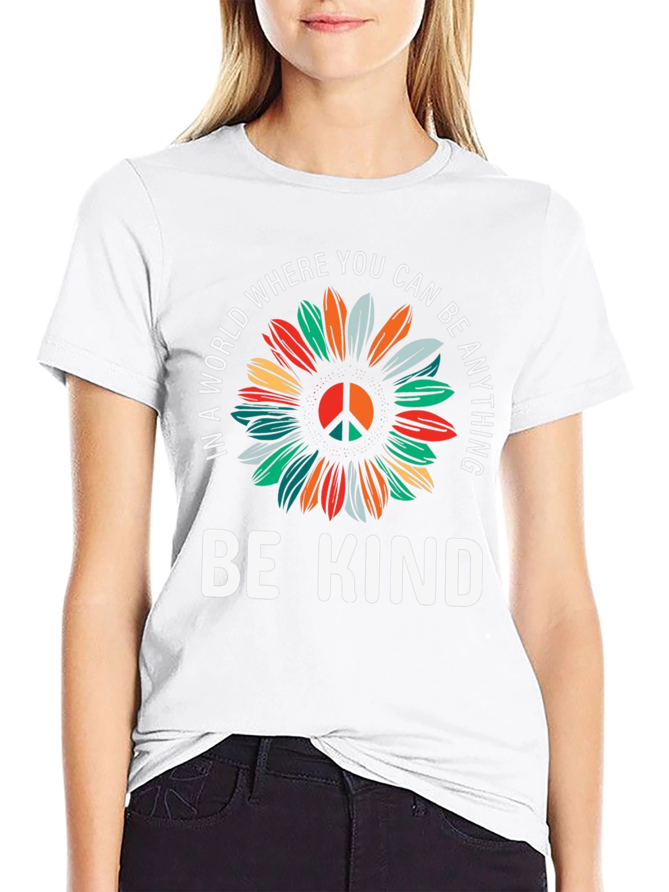 Be Kind Sunflower Graphic Tee - Black Cotton T-Shirt