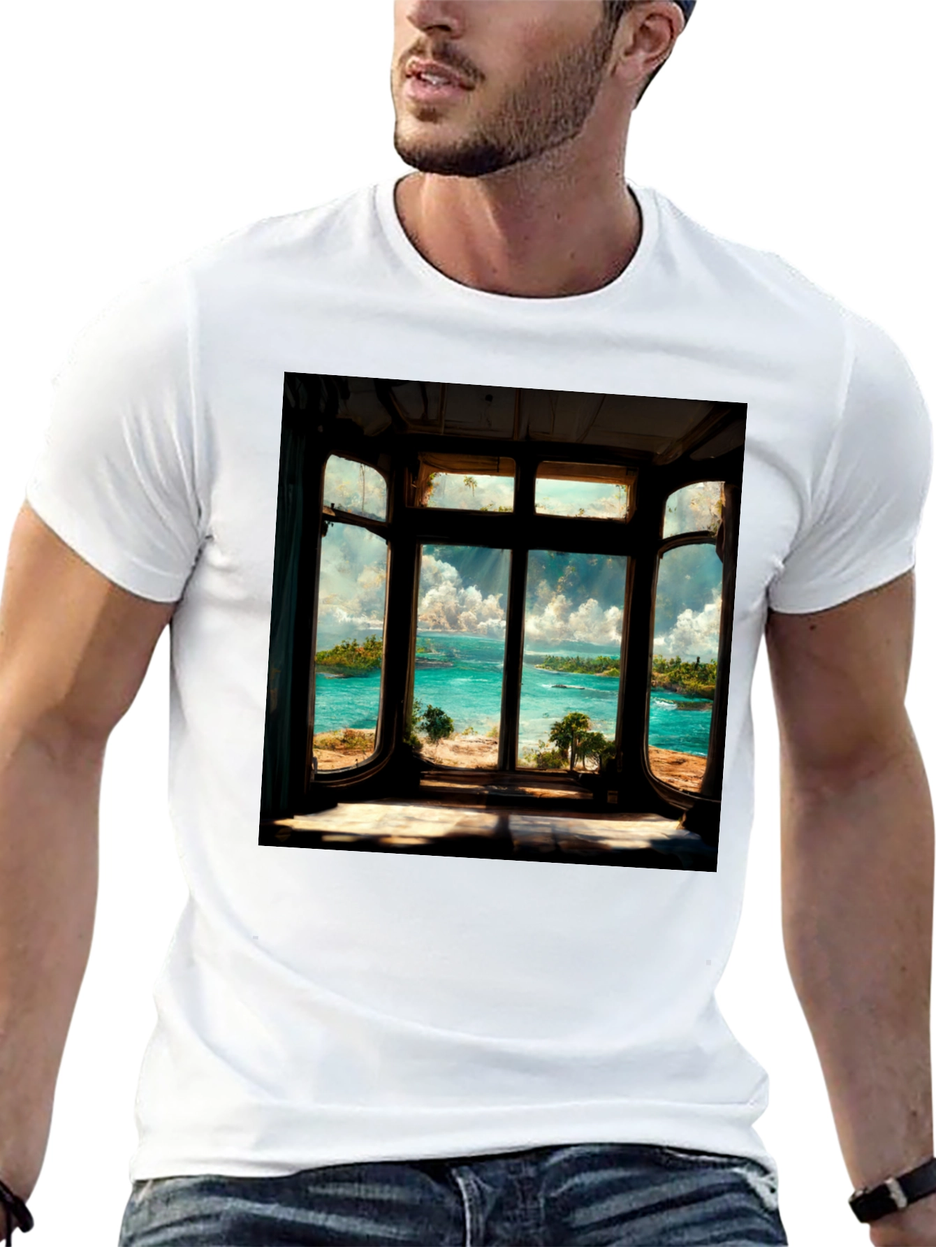 Coastal View Graphic Tee - Black Cotton Comfort