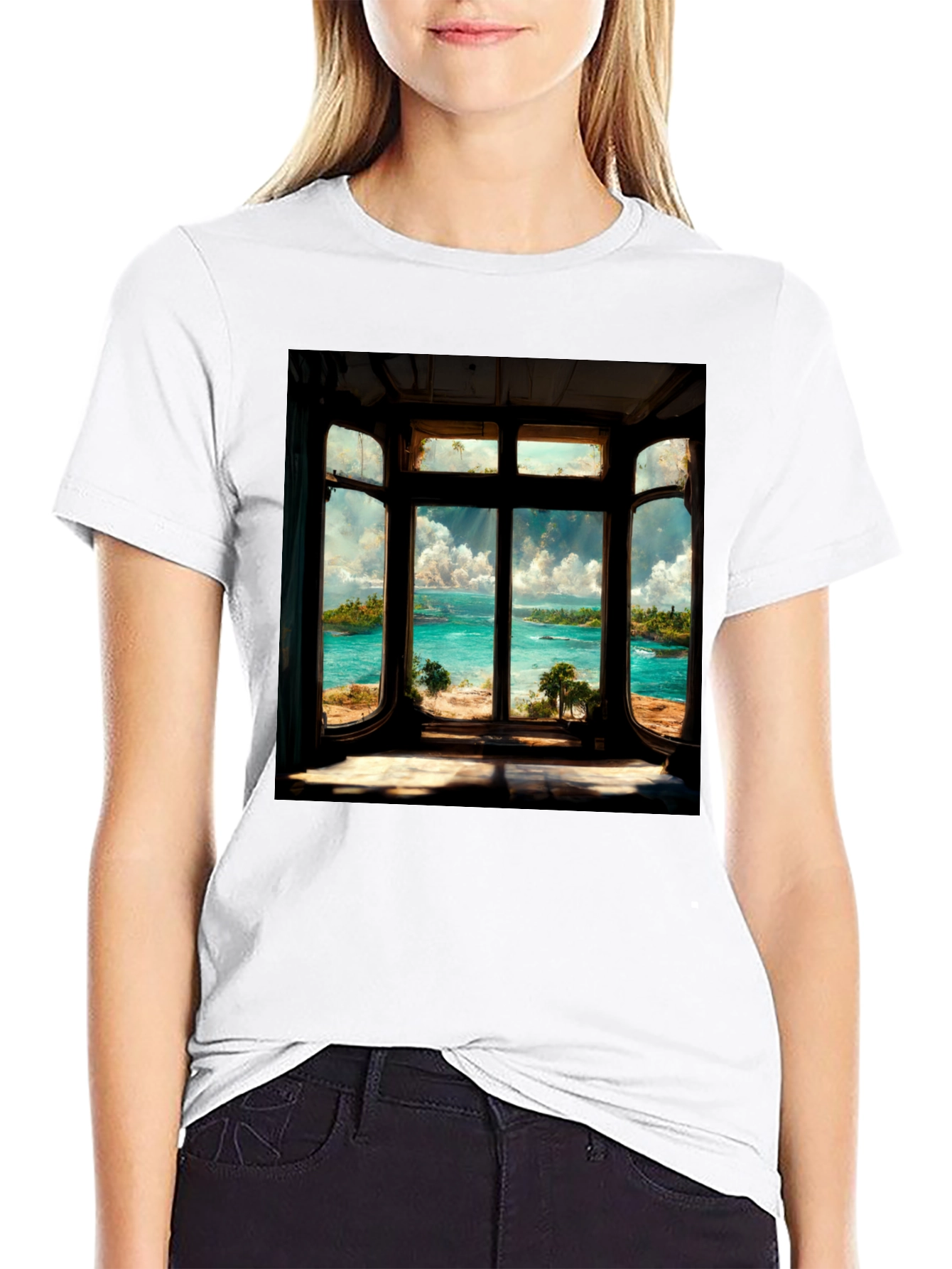 Coastal View Graphic Tee - Black Cotton Comfort
