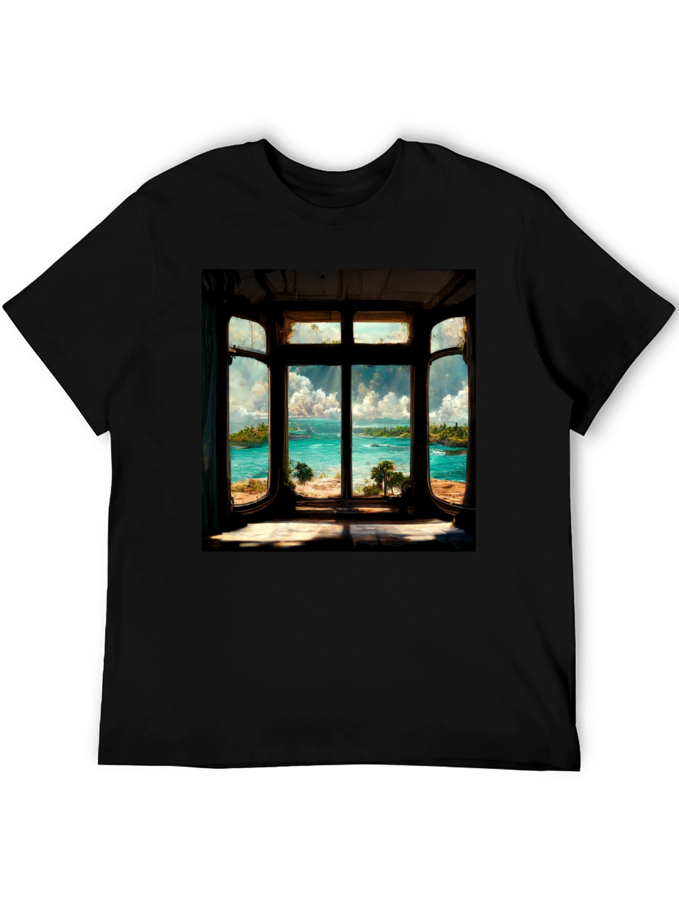 Coastal View Graphic Tee - Black Cotton Comfort