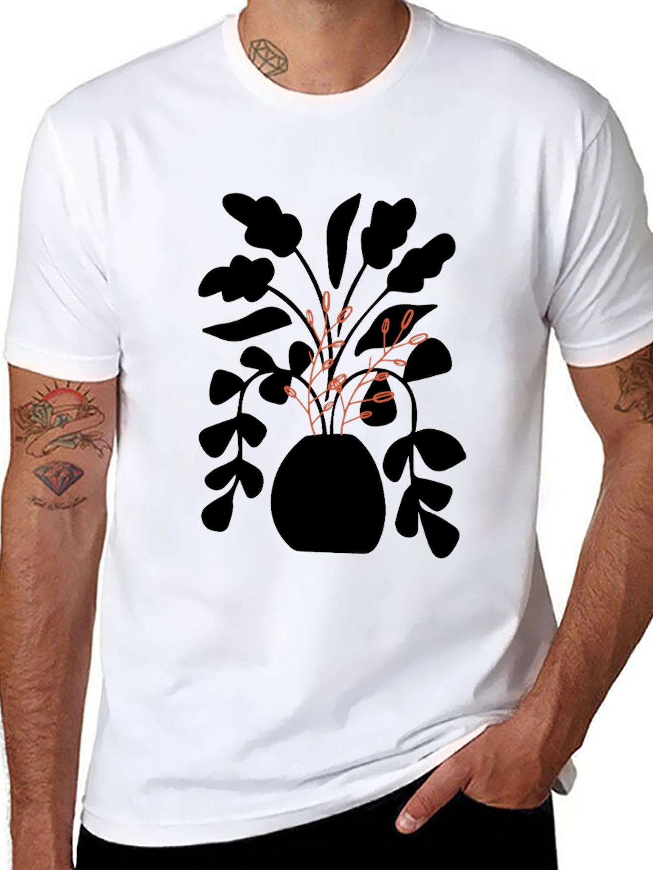 Modern Plant Graphic Black T-Shirt