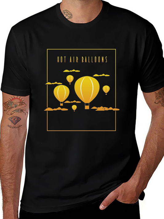 Hot Air Balloon Graphic Tee - Soft Cotton Black T-Shirt
