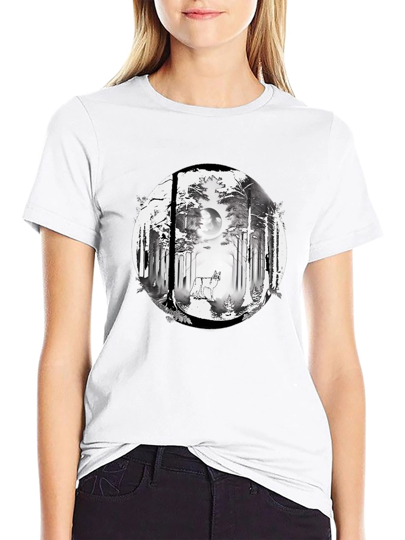 Wolf Forest Graphic Tee - Stylish Black T-Shirt