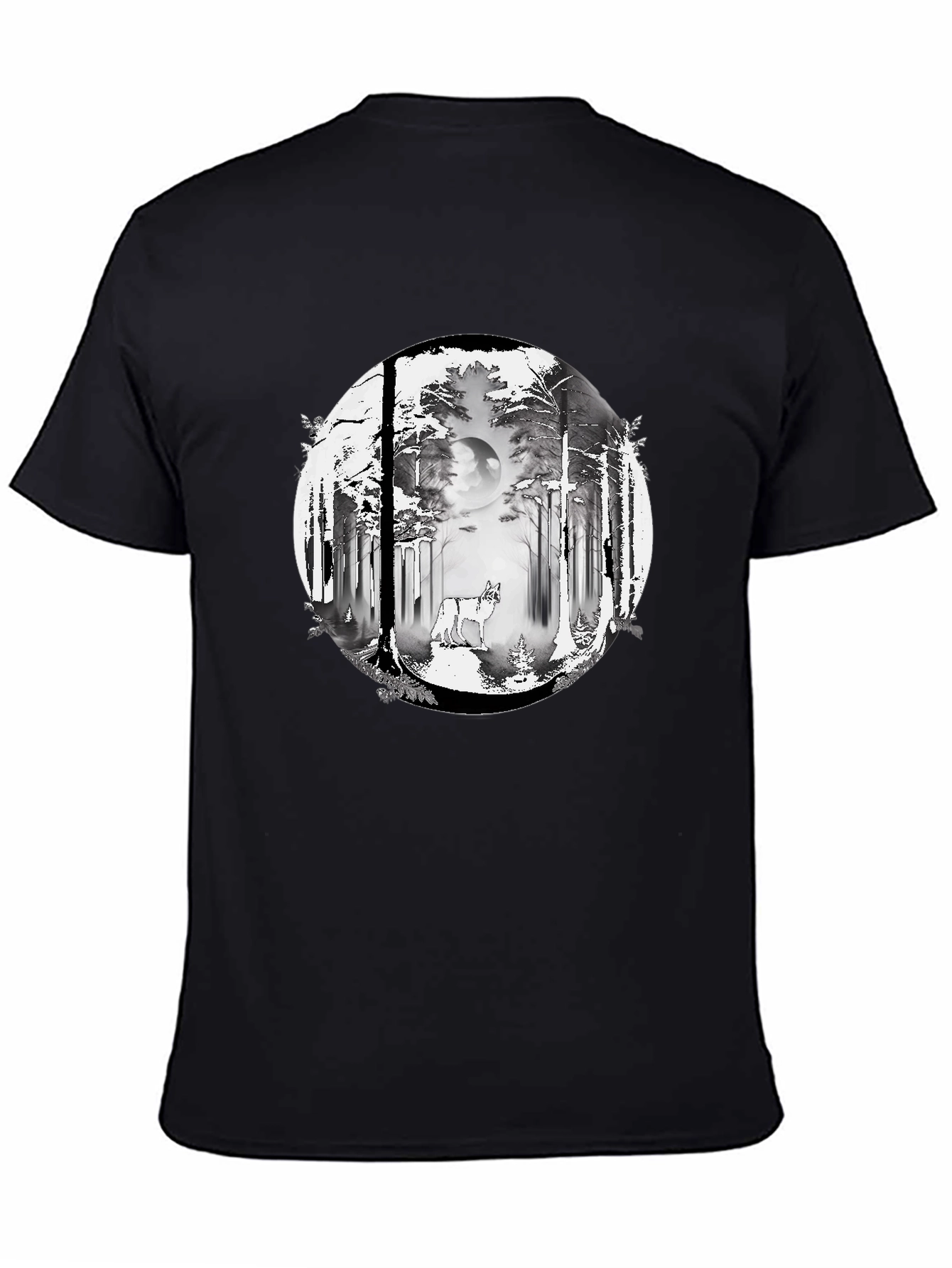 Wolf Forest Graphic Tee - Stylish Black T-Shirt