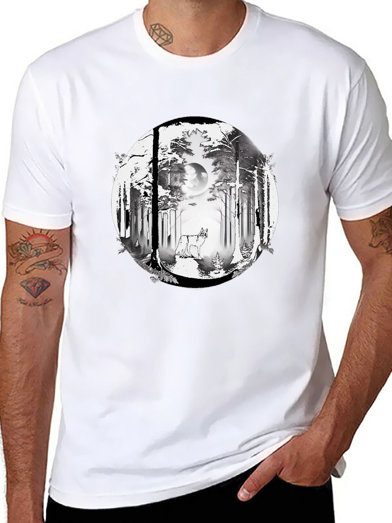 Wolf Forest Graphic Tee - Stylish Black T-Shirt