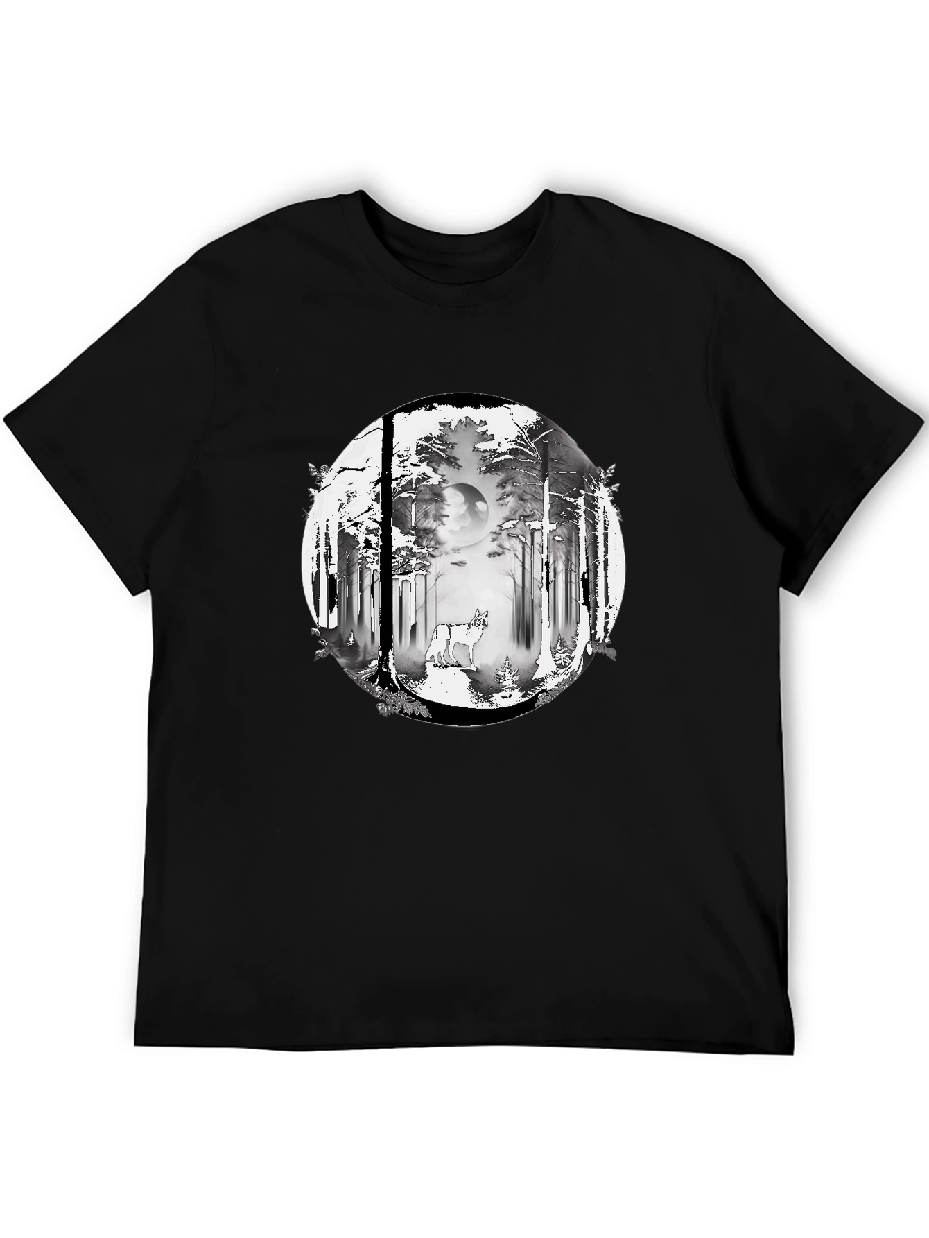 Wolf Forest Graphic Tee - Stylish Black T-Shirt