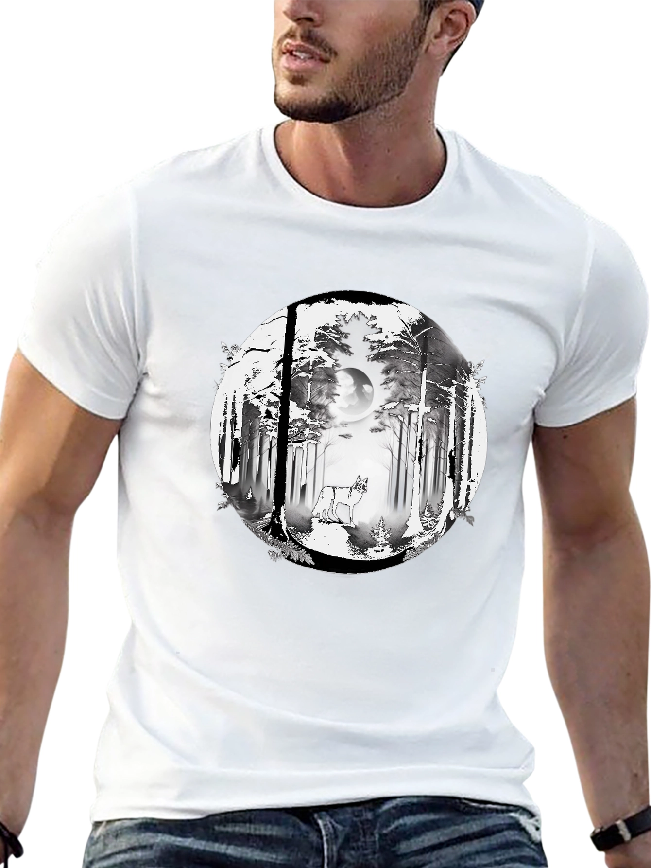 Wolf Forest Graphic Tee - Stylish Black T-Shirt