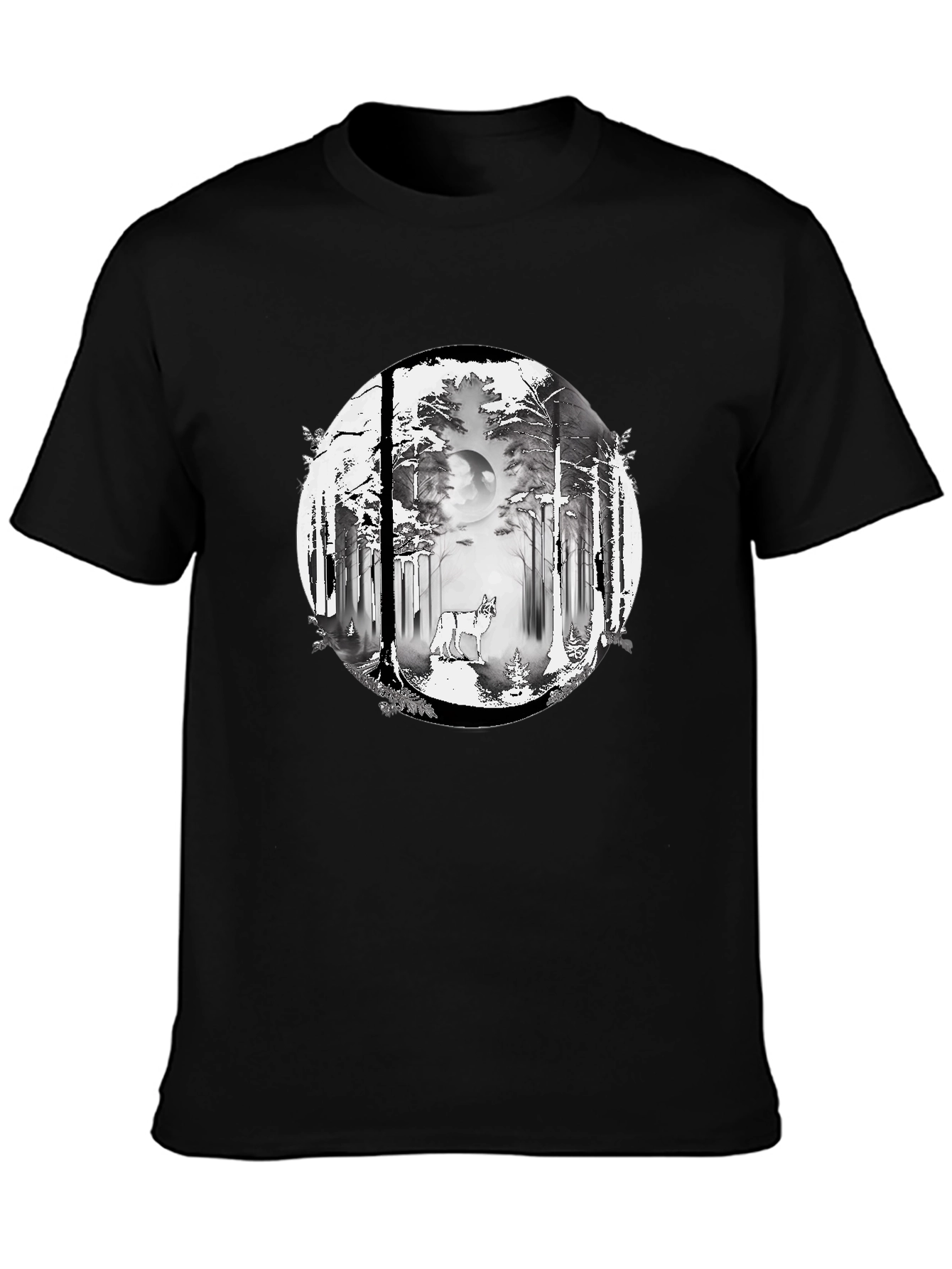 Wolf Forest Graphic Tee - Stylish Black T-Shirt