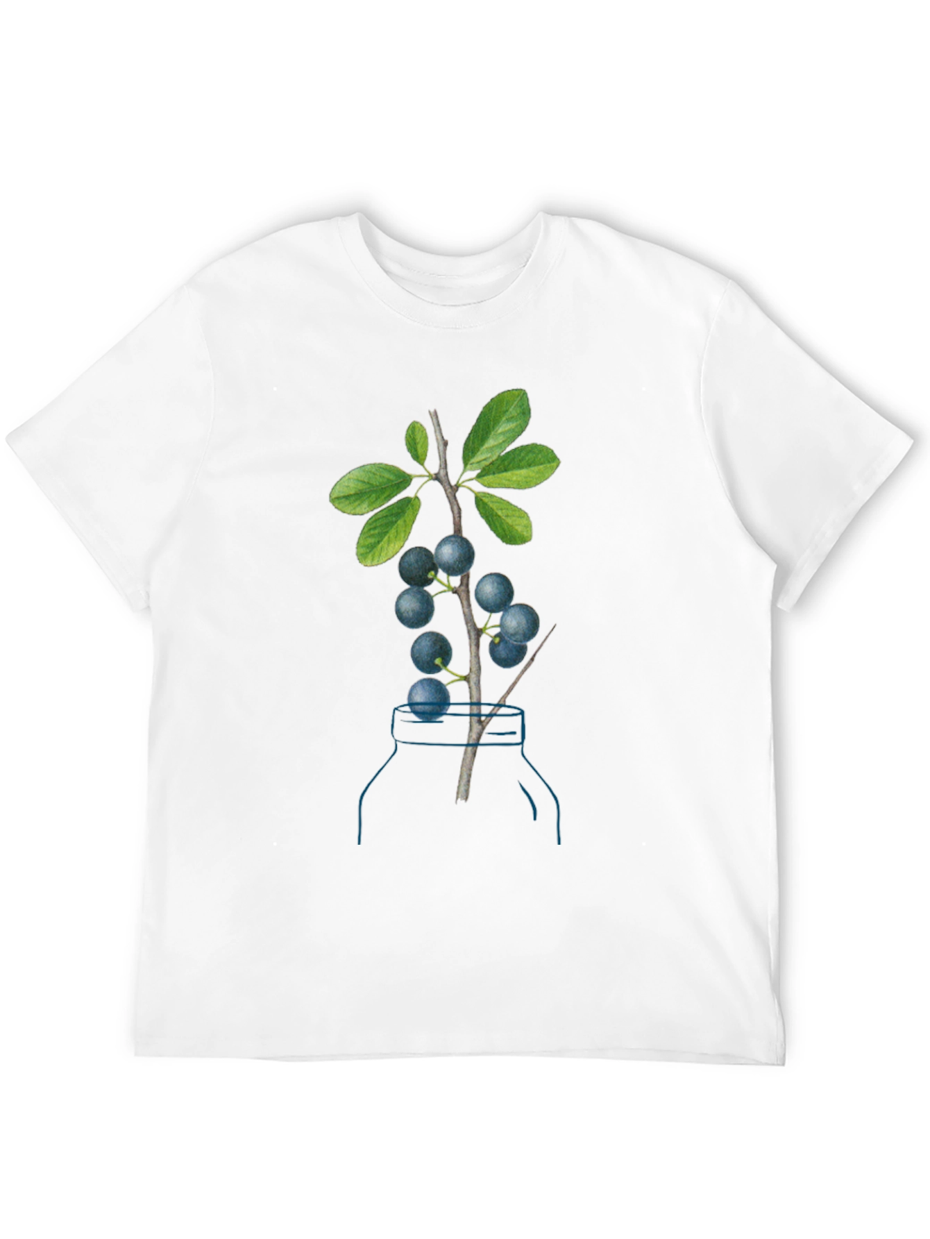 Botanical Black T-Shirt with Berry Branch Design