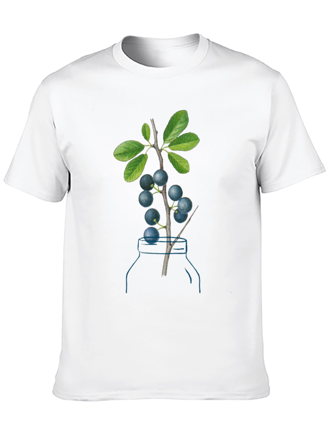 Botanical Black T-Shirt with Berry Branch Design