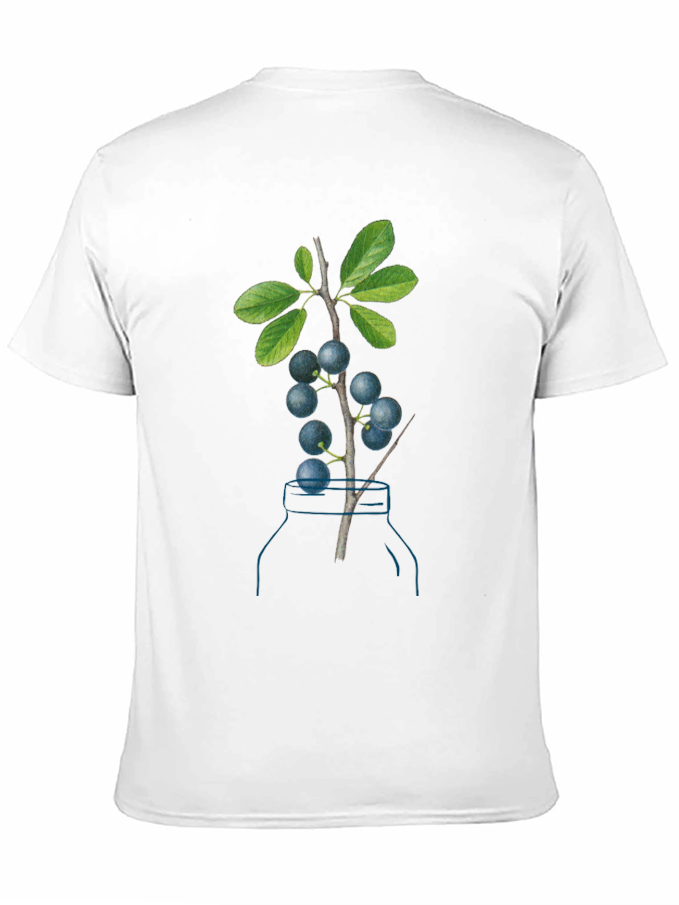 Botanical Black T-Shirt with Berry Branch Design