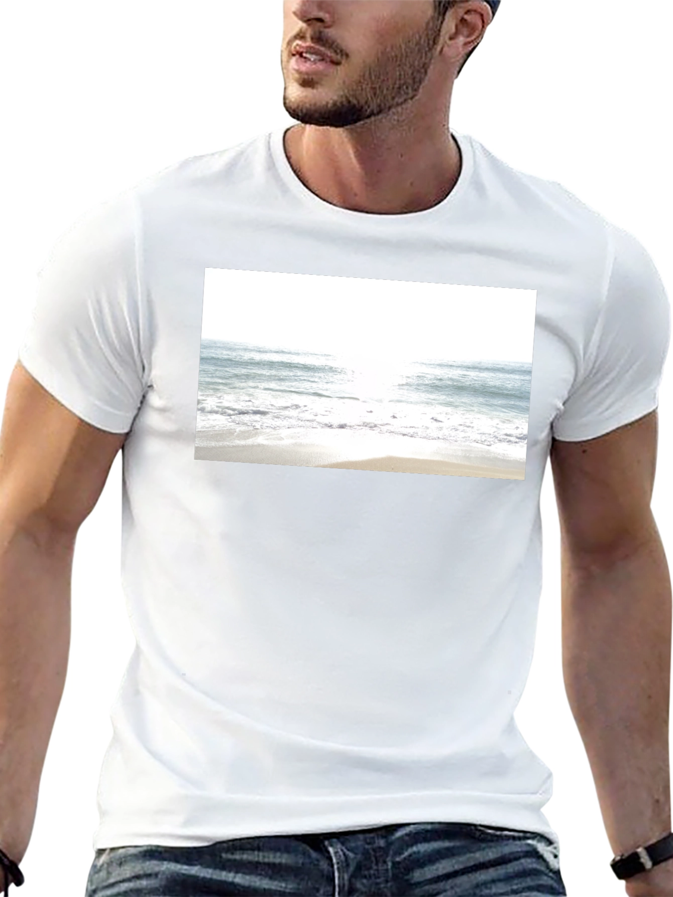 Beach Scene Graphic Tee - Soft Black Cotton T-Shirt