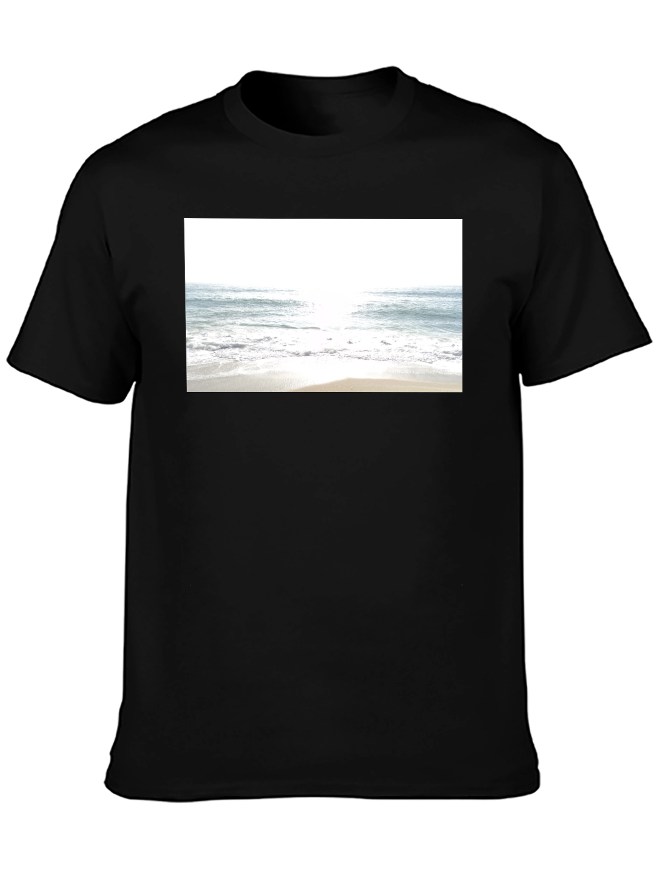 Beach Scene Graphic Tee - Soft Black Cotton T-Shirt