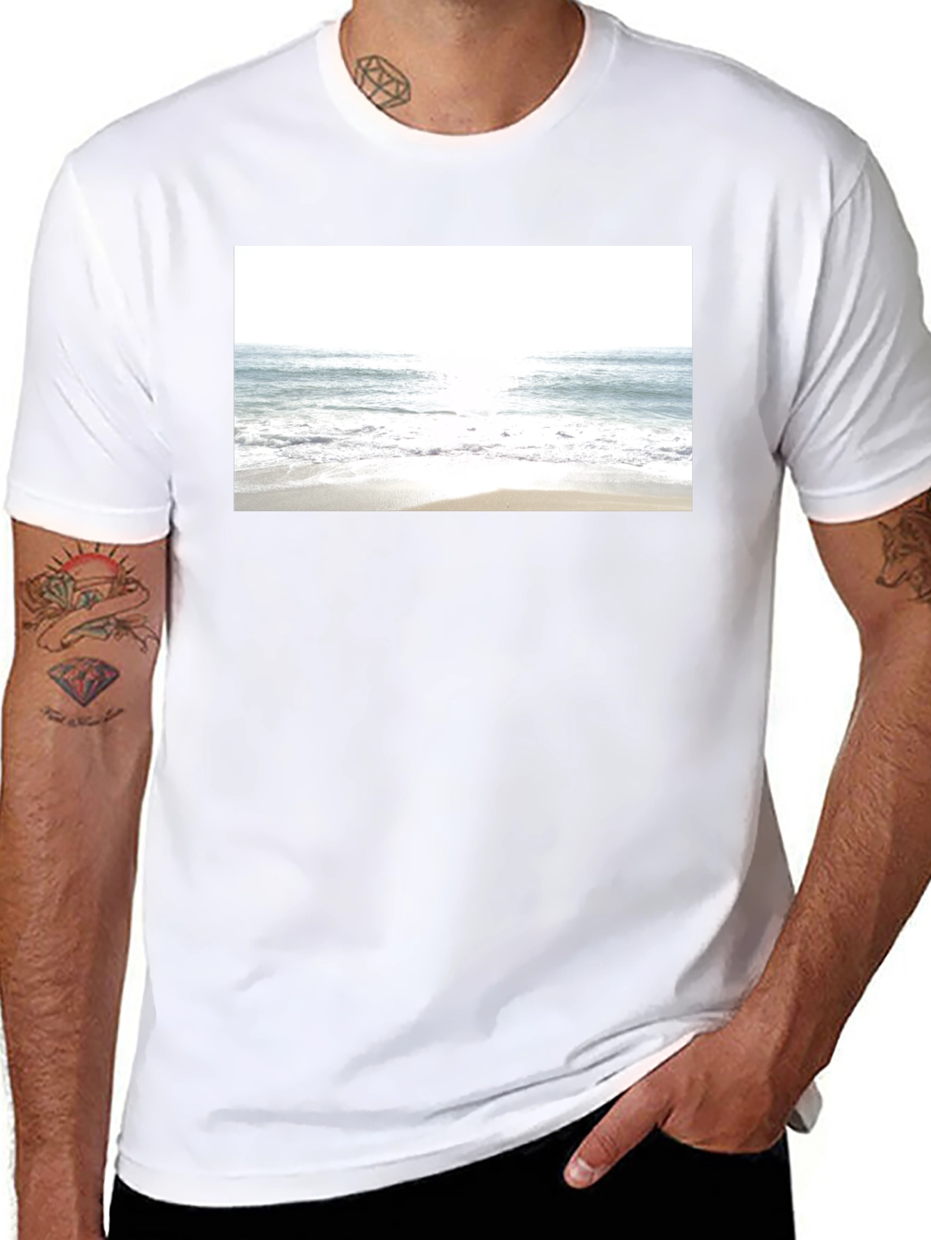 Beach Scene Graphic Tee - Soft Black Cotton T-Shirt