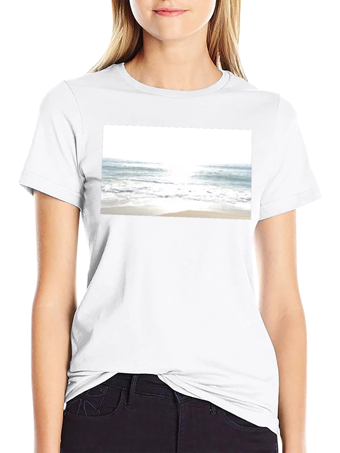 Beach Scene Graphic Tee - Soft Black Cotton T-Shirt