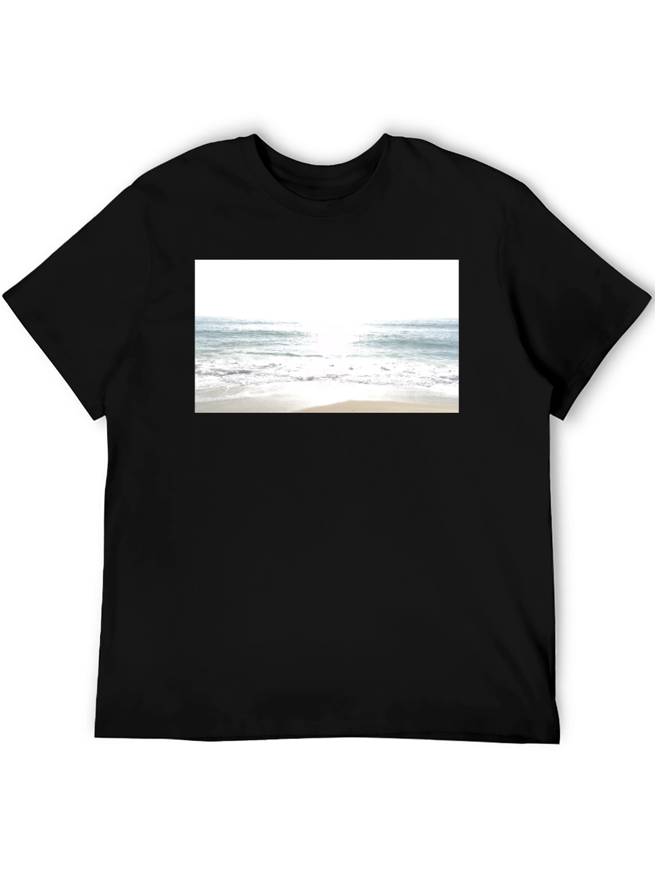 Beach Scene Graphic Tee - Soft Black Cotton T-Shirt