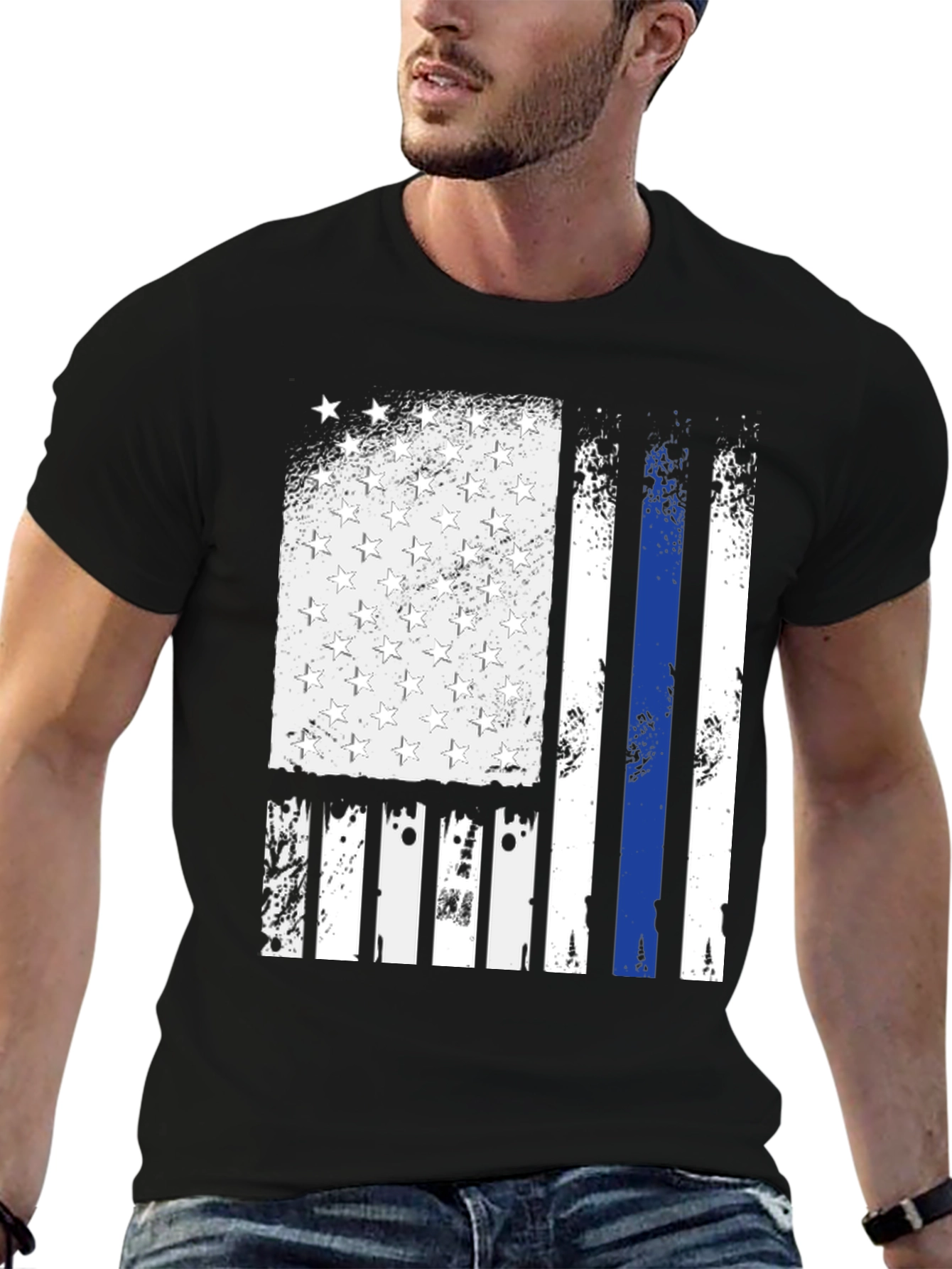 Thin Blue Line American Flag Graphic T-Shirt