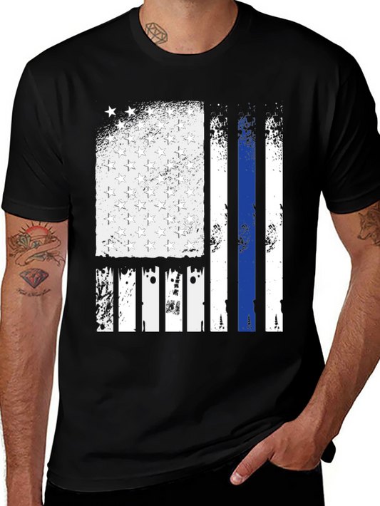 Thin Blue Line American Flag Graphic T-Shirt