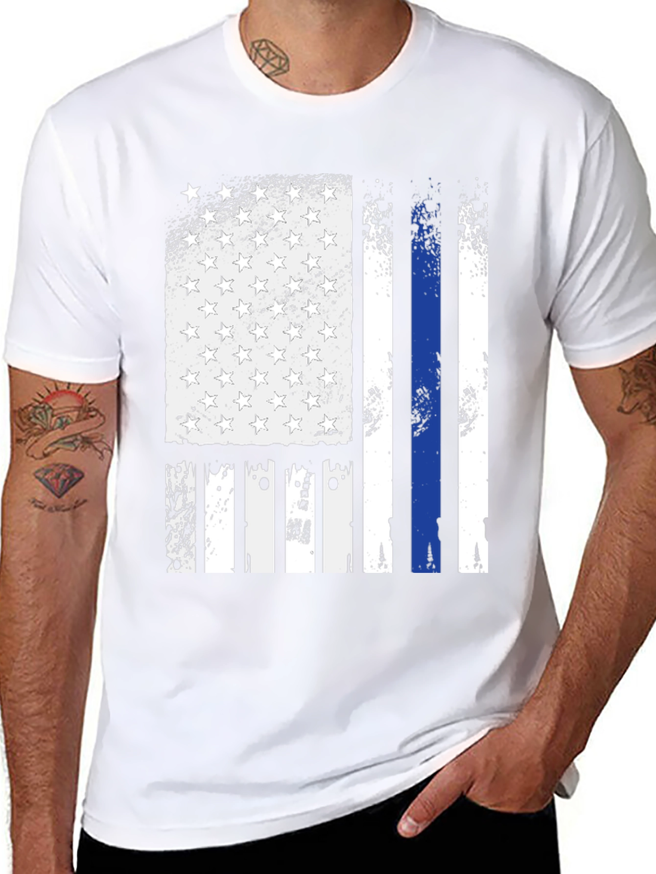 Thin Blue Line American Flag Graphic T-Shirt
