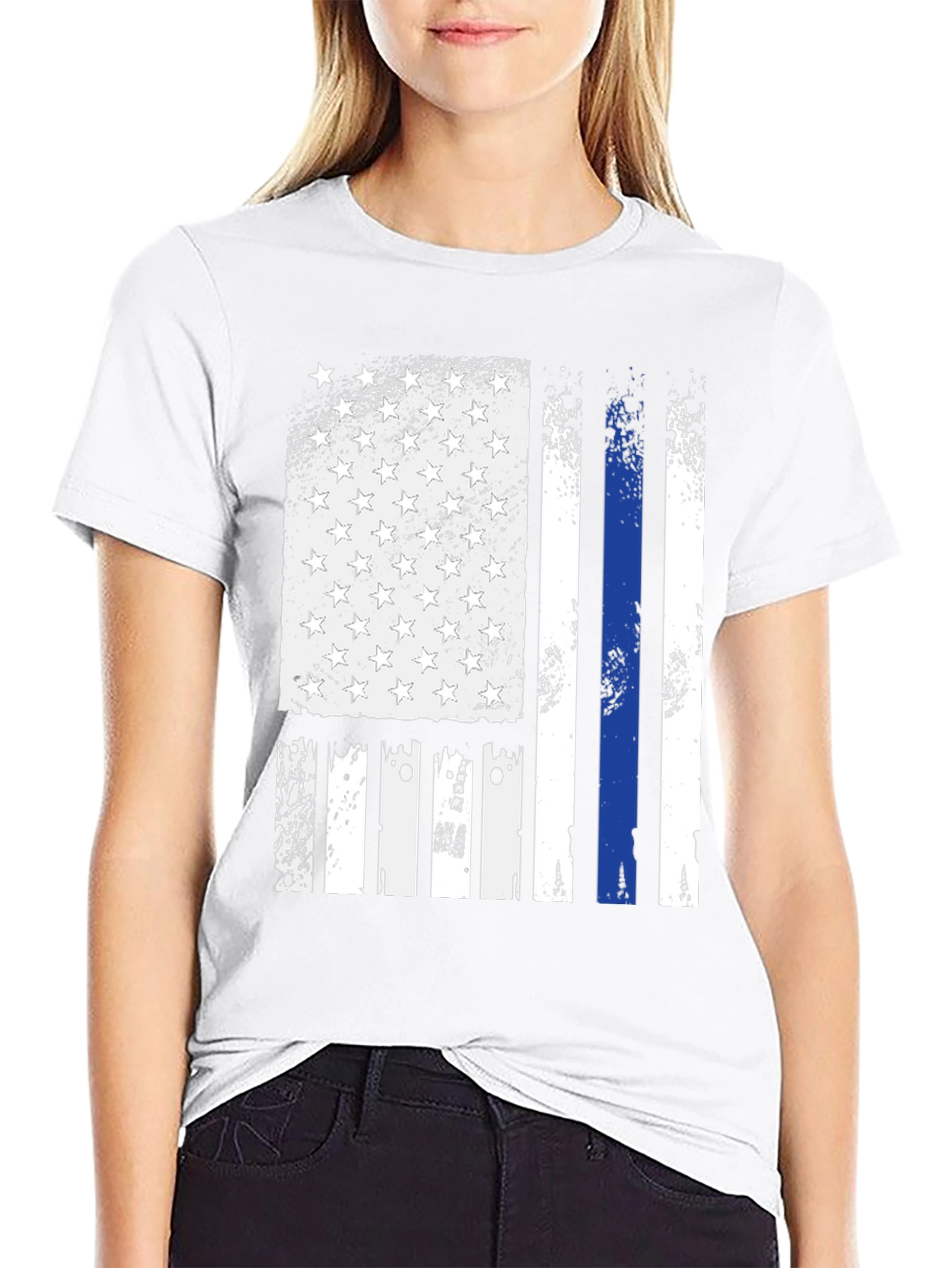 Thin Blue Line American Flag Graphic T-Shirt