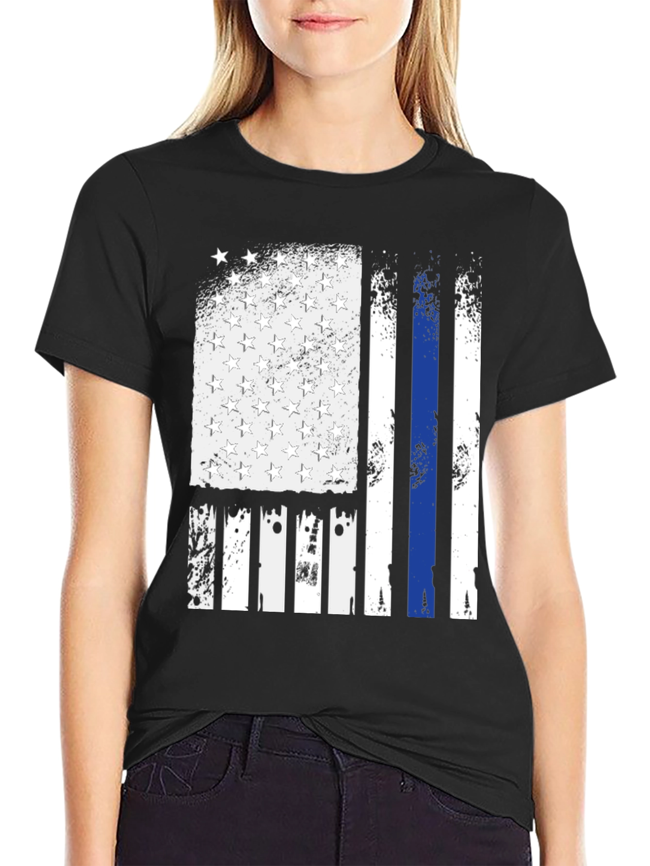 Thin Blue Line American Flag Graphic T-Shirt