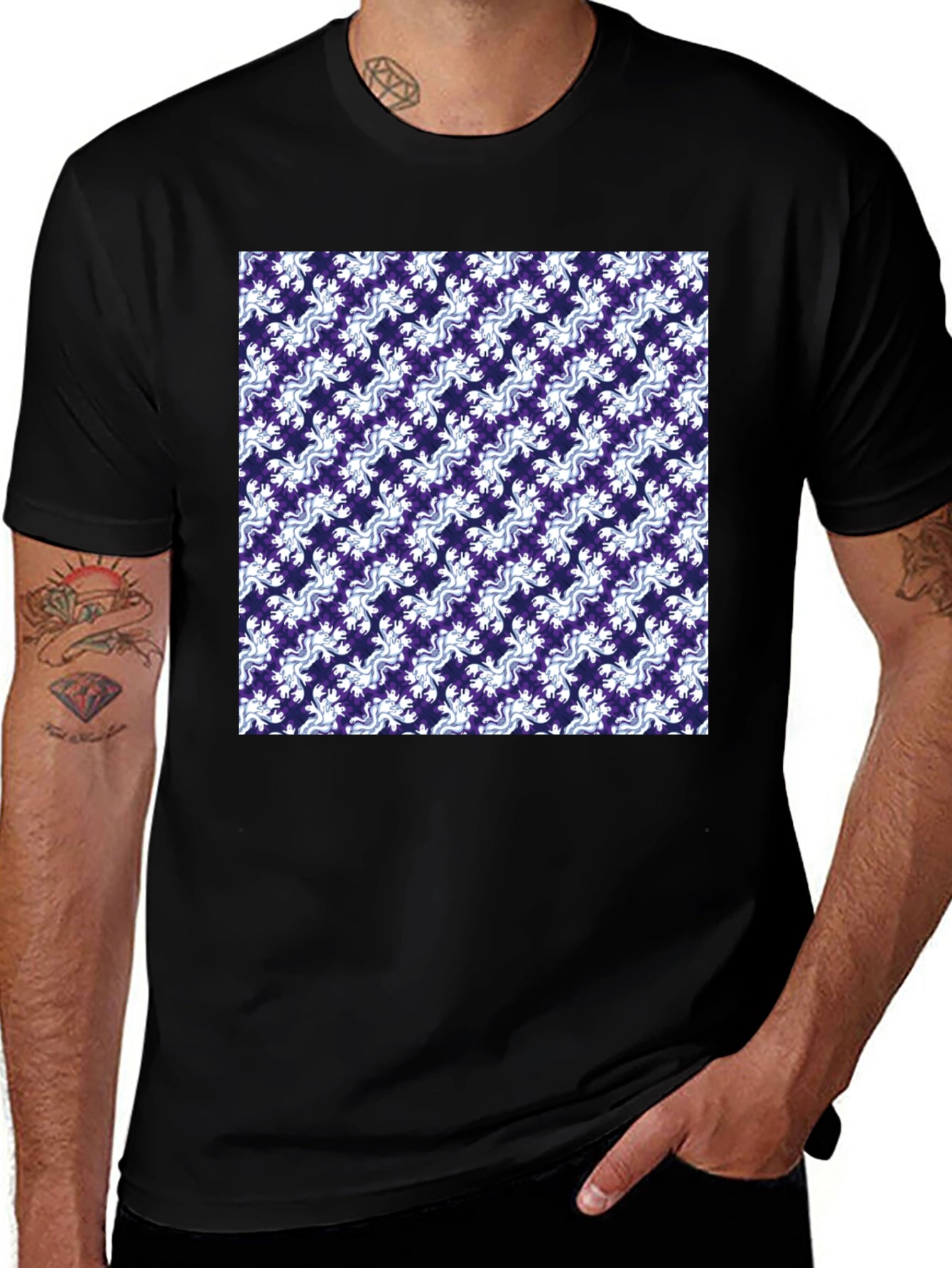 Stylish Patterned Mens Black T-Shirt