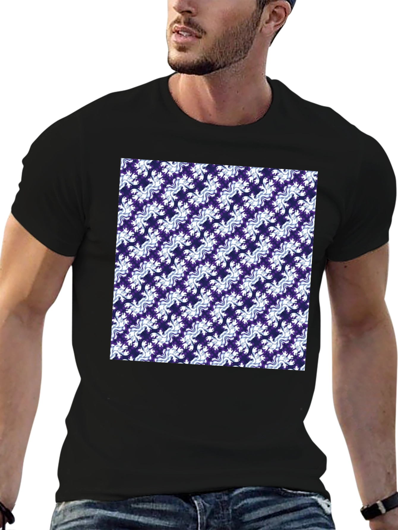 Stylish Patterned Mens Black T-Shirt