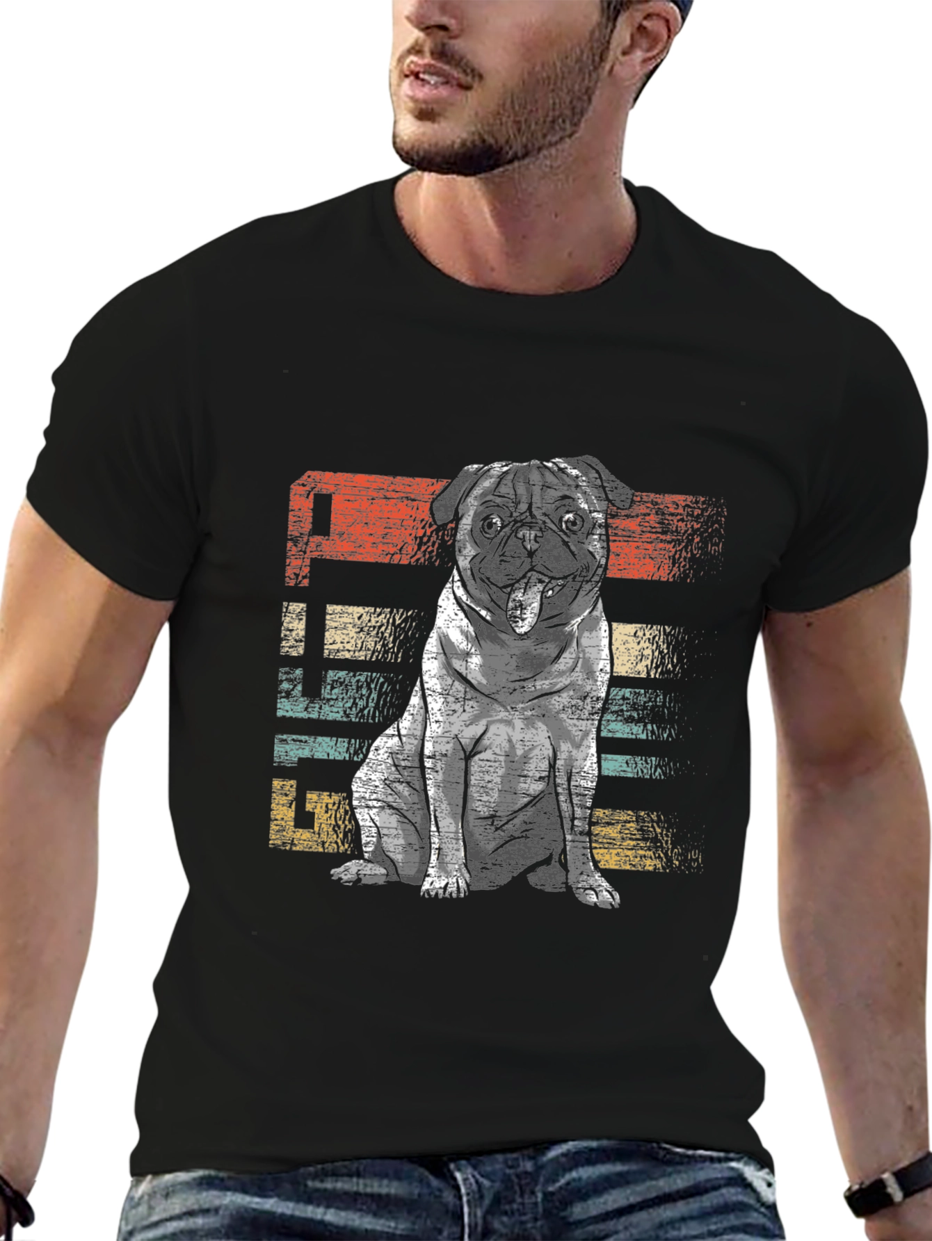 Retro Pug Graphic Tee - Unisex Black T-Shirt