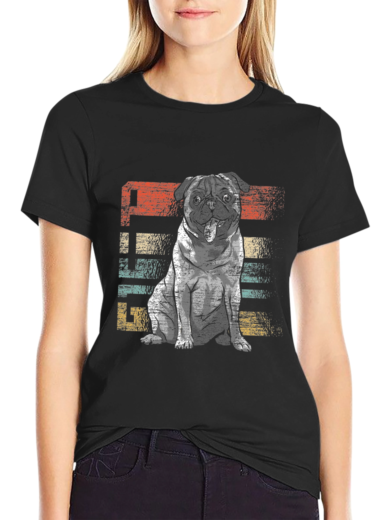 Retro Pug Graphic Tee - Unisex Black T-Shirt