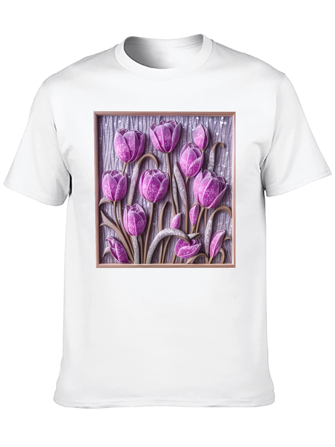 3D Tulip Flower Graphic Black T-Shirt