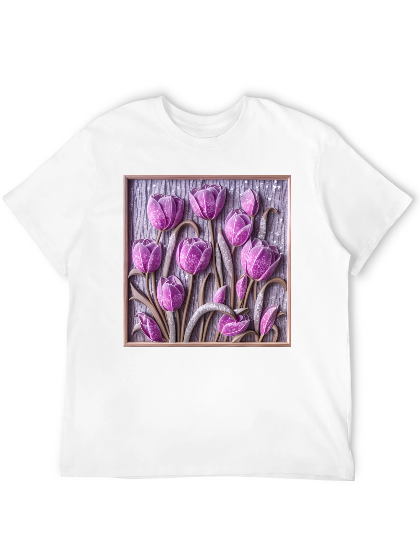 3D Tulip Flower Graphic Black T-Shirt