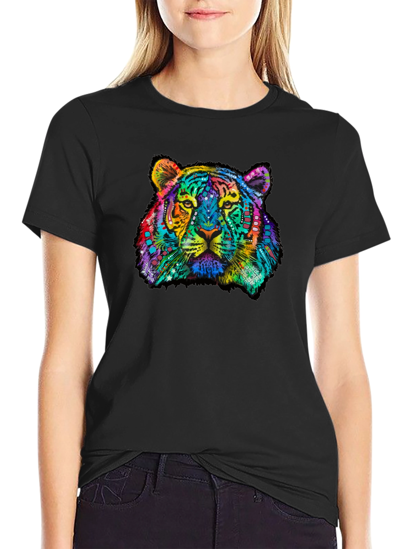 Vibrant Tiger Graphic Tee - Black Cotton T-Shirt