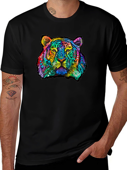 Vibrant Tiger Graphic Tee - Black Cotton T-Shirt