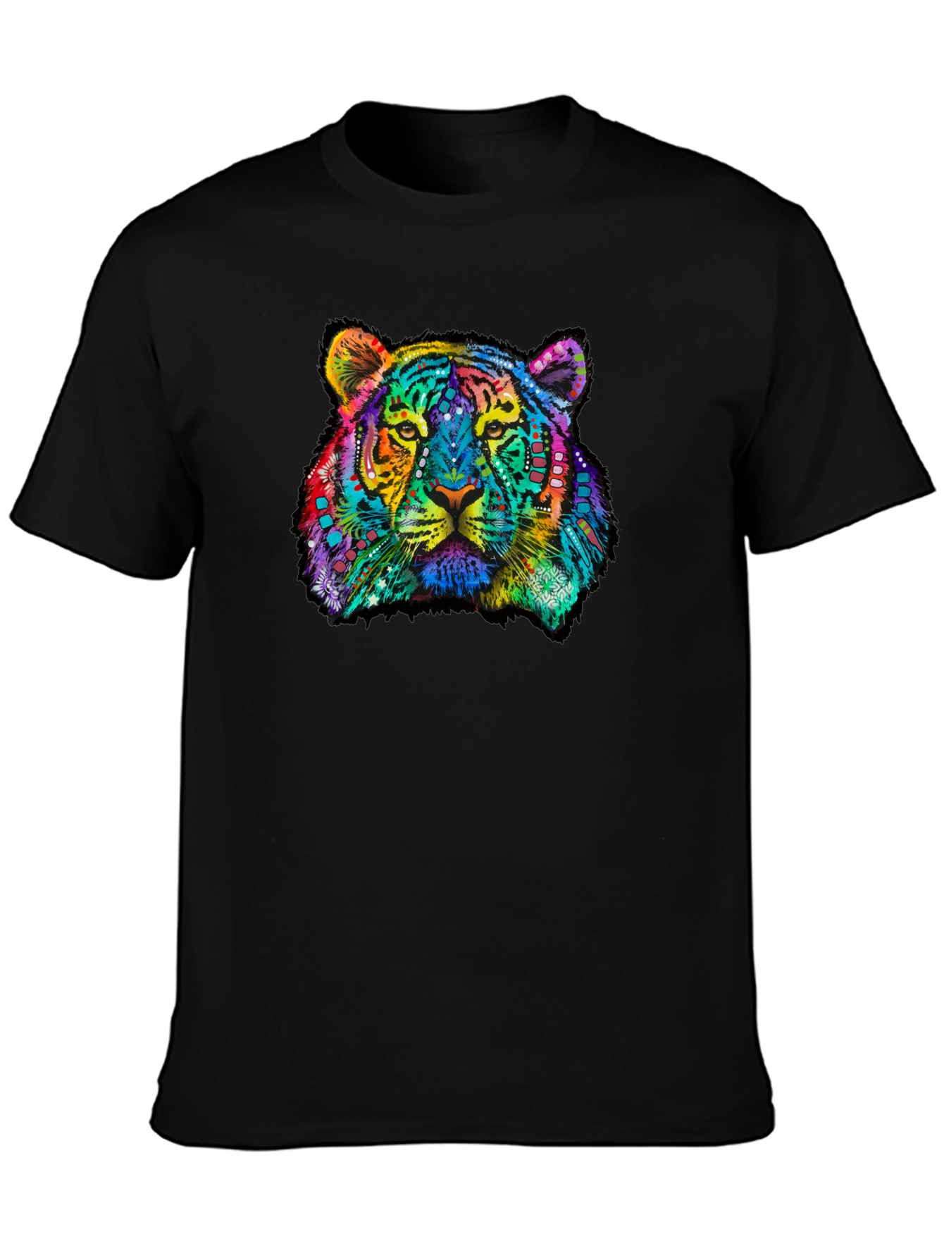 Vibrant Tiger Graphic Tee - Black Cotton T-Shirt
