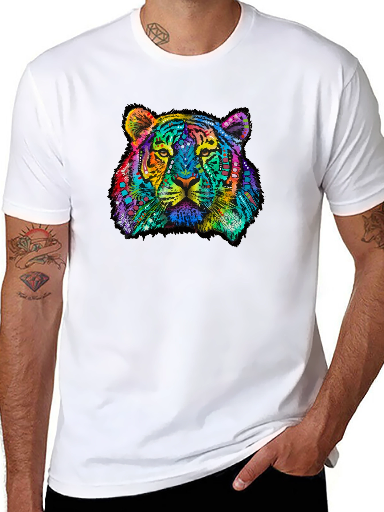 Vibrant Tiger Graphic Tee - Black Cotton T-Shirt
