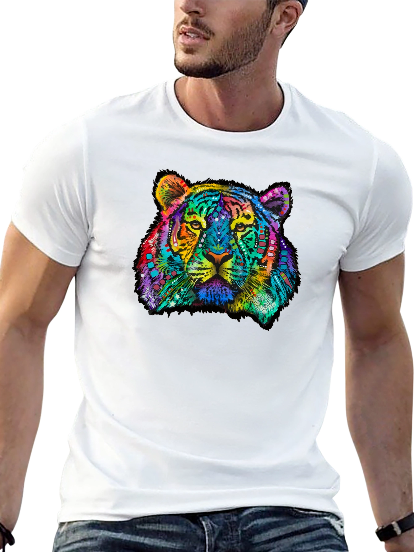 Vibrant Tiger Graphic Tee - Black Cotton T-Shirt